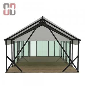 Restaurant wedding party activity tent with glass structure